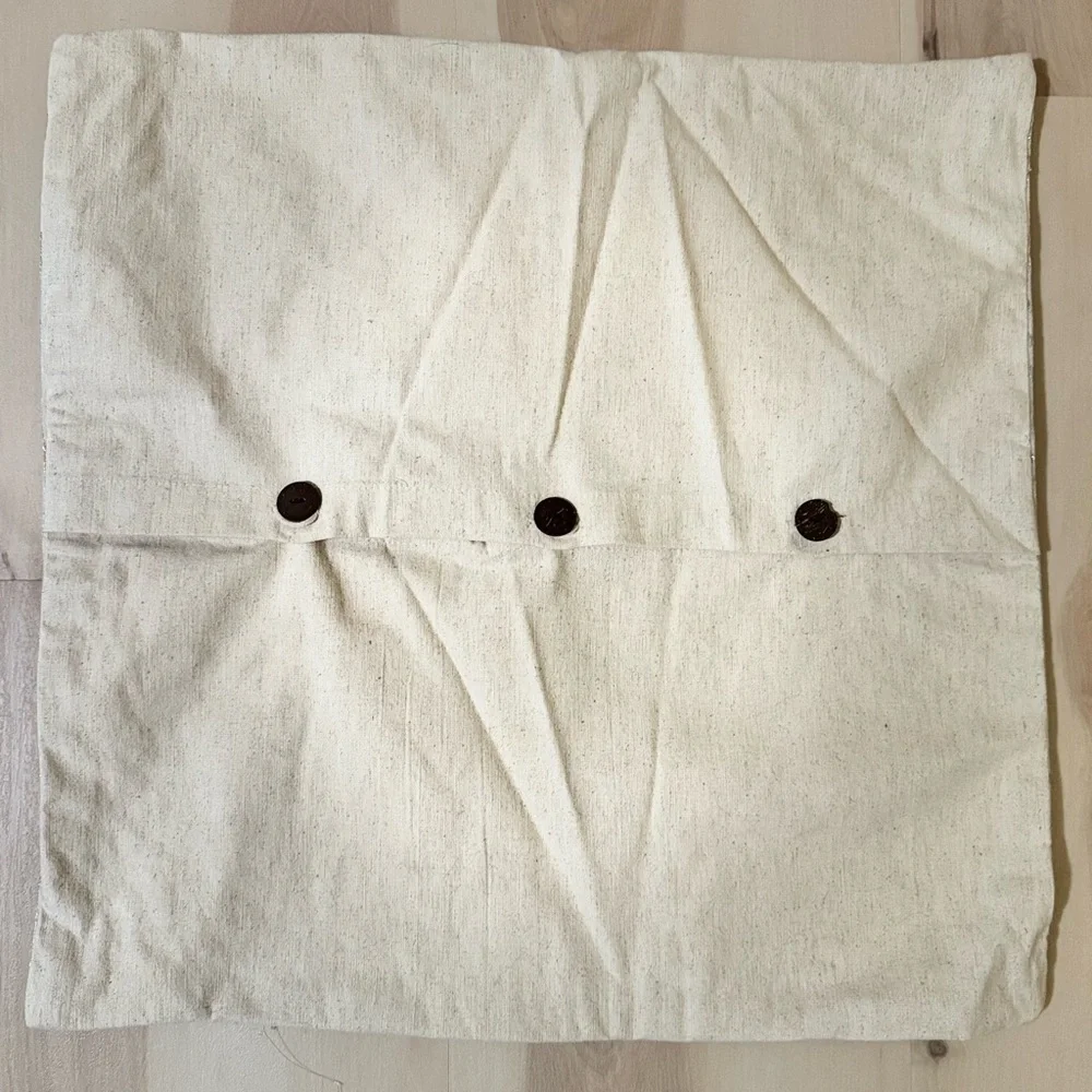 west elm cotton linen cream & embroidered pillow cover  18.5”x18.5”